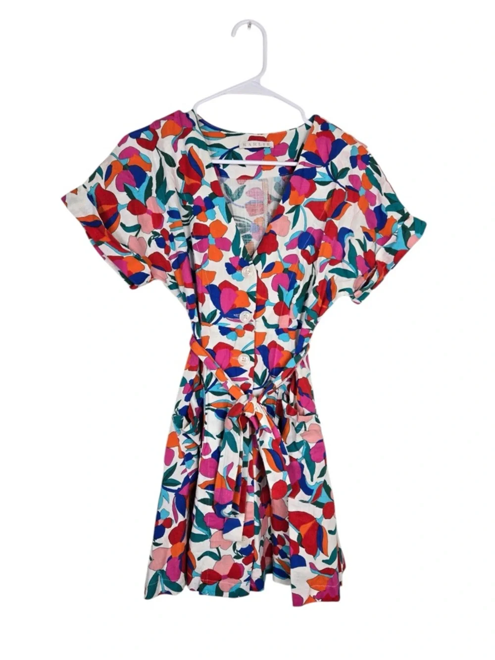 Karlie Floral Mini Dress Small Tie Waist Button Front Boho Summer - Picture 5 of 8